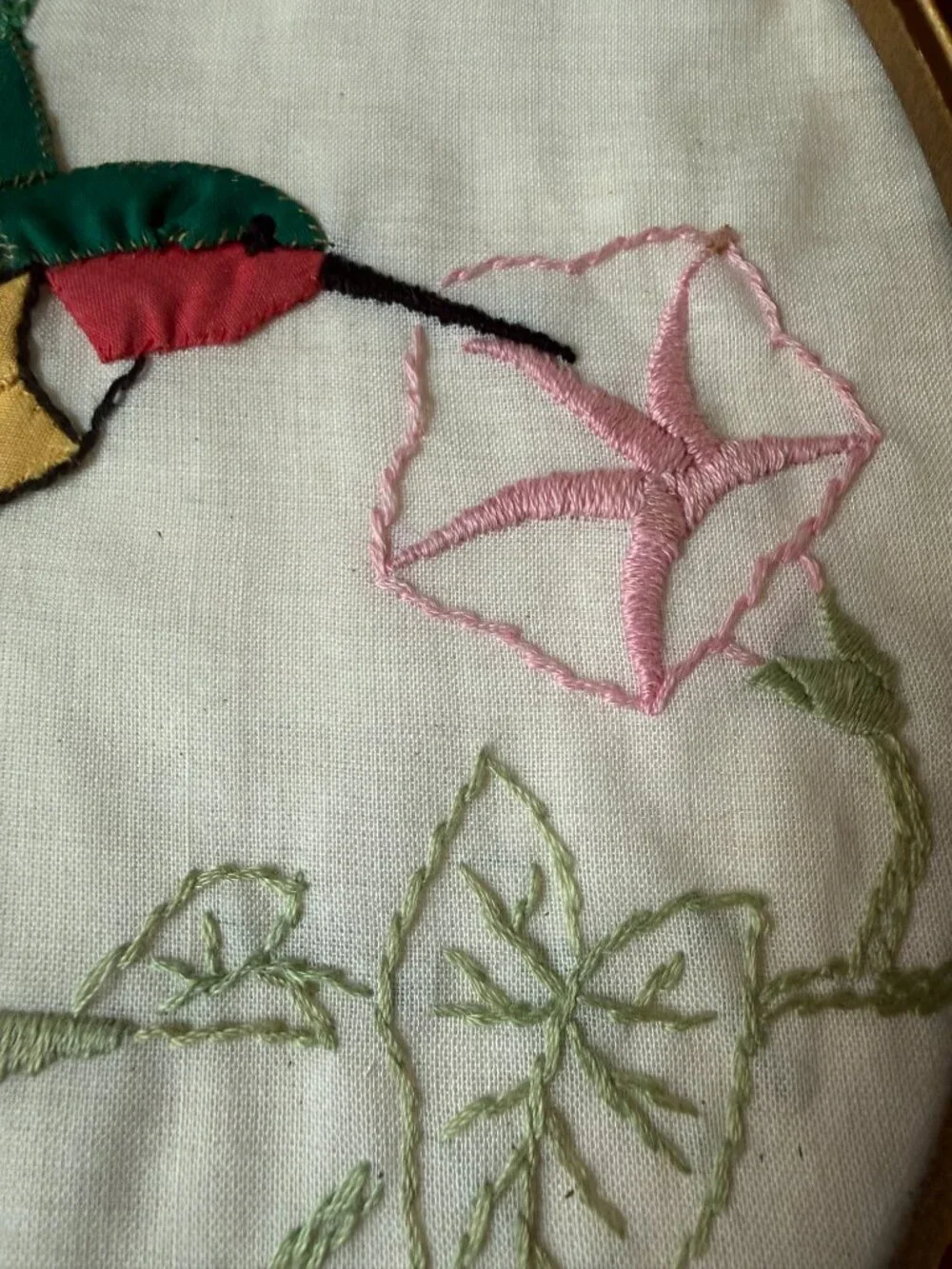 Vintage Embroider Applique Needlepoint Bird Art Wall Decor Hummingbird Goldfinch